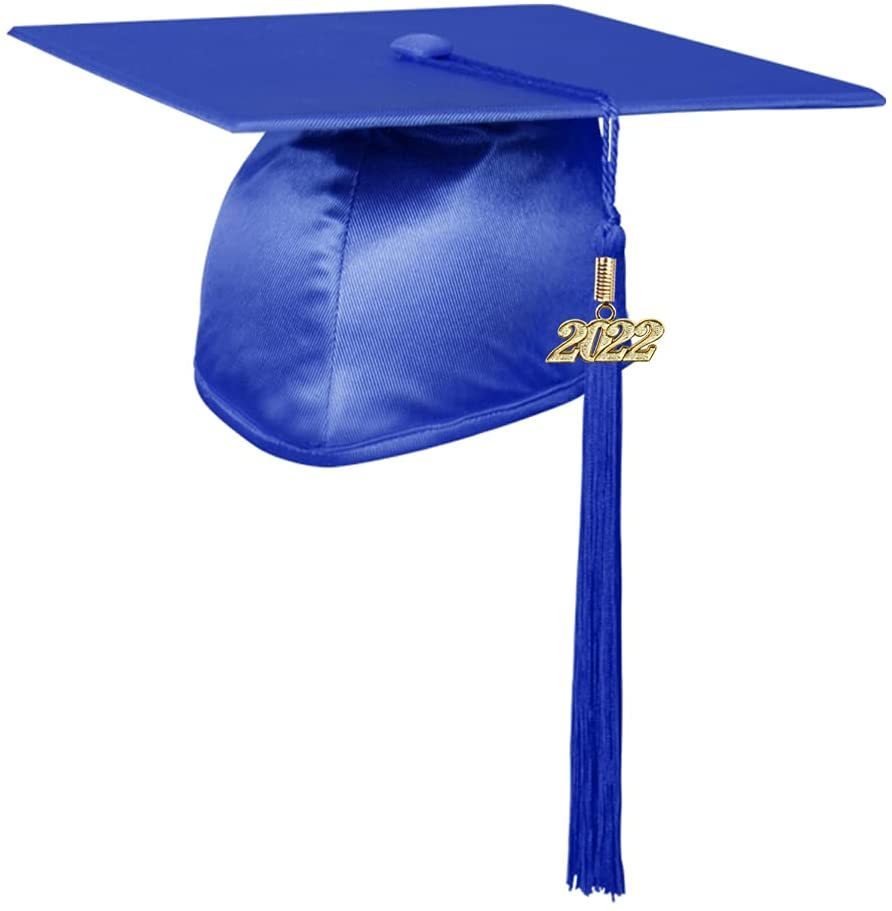 Blue 2022 graduation cap with tassel. 