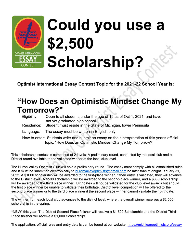 Optimist Club Essay Contest and Scholarship