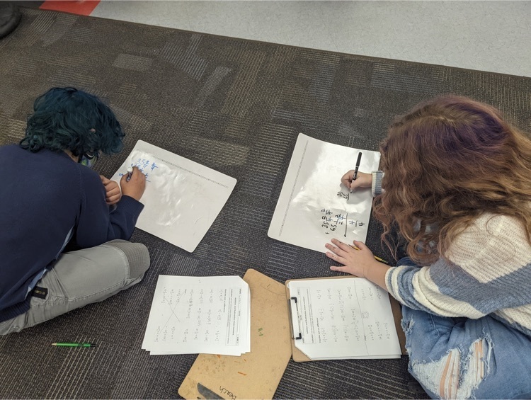 2 students working on math on the floor