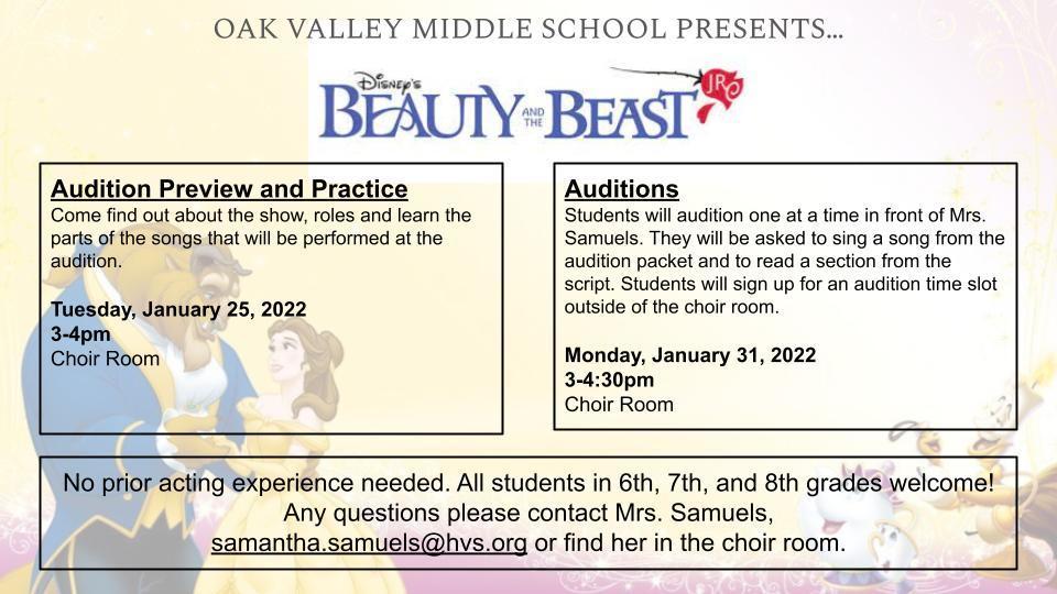 Beauty and the Beast audition information