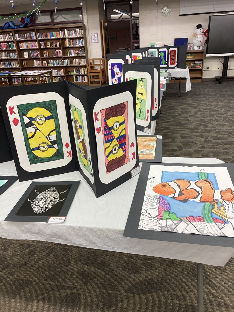 student artwork on display in library
