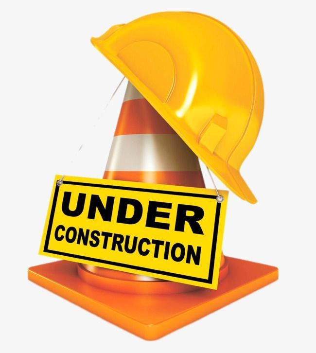 under construction, orange cone and hard hat