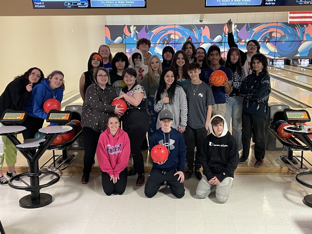 Students in a group at the bowling alley