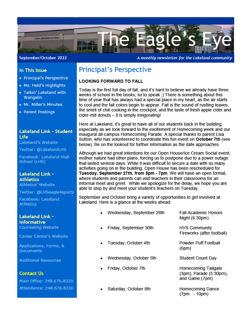 Eagle Eye Newsletter Page 1