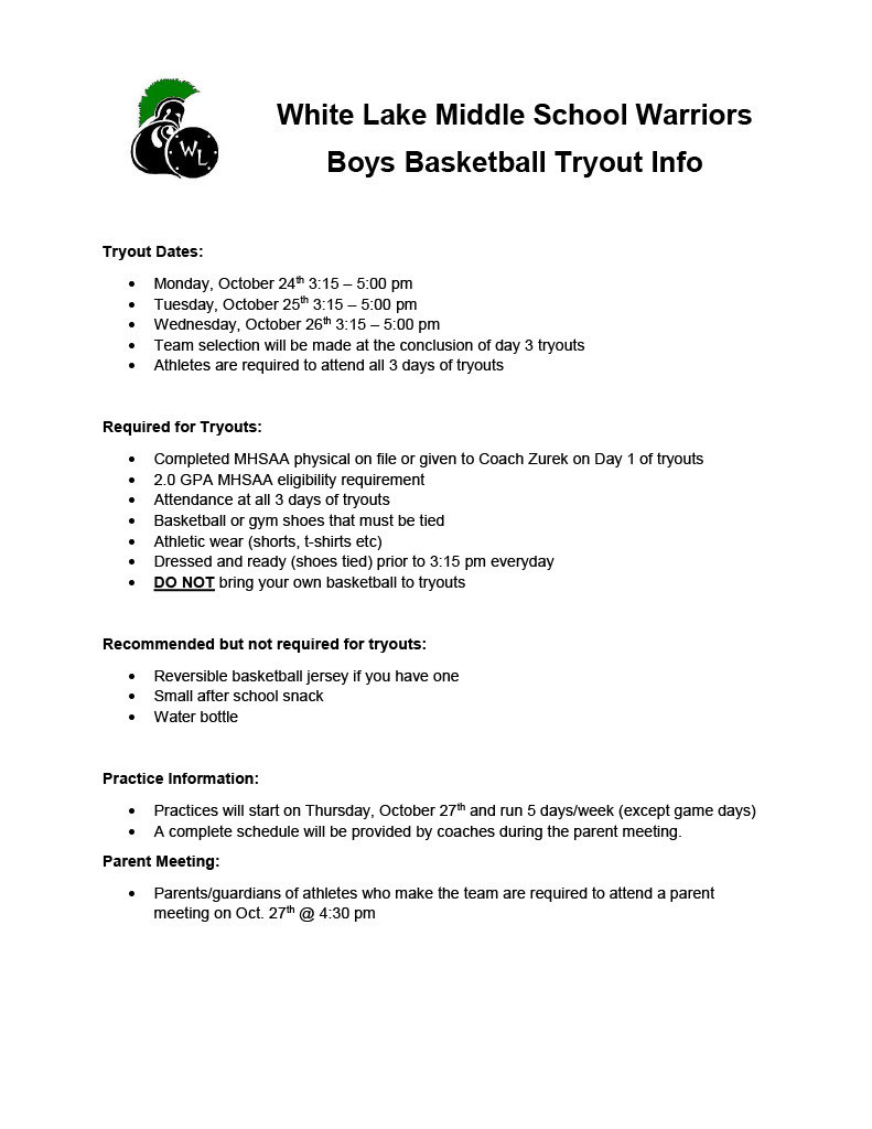 Boys Basketball Tryout Information
