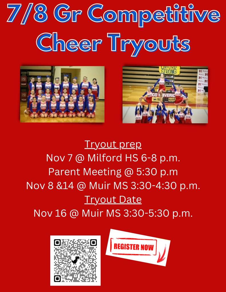 7th and 8th grade cheerleading tryouts in November