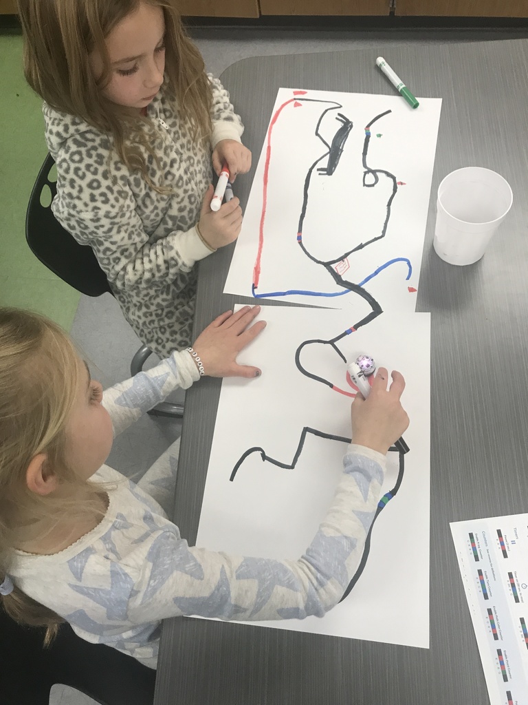 two students drawing  a route for their Ozobot