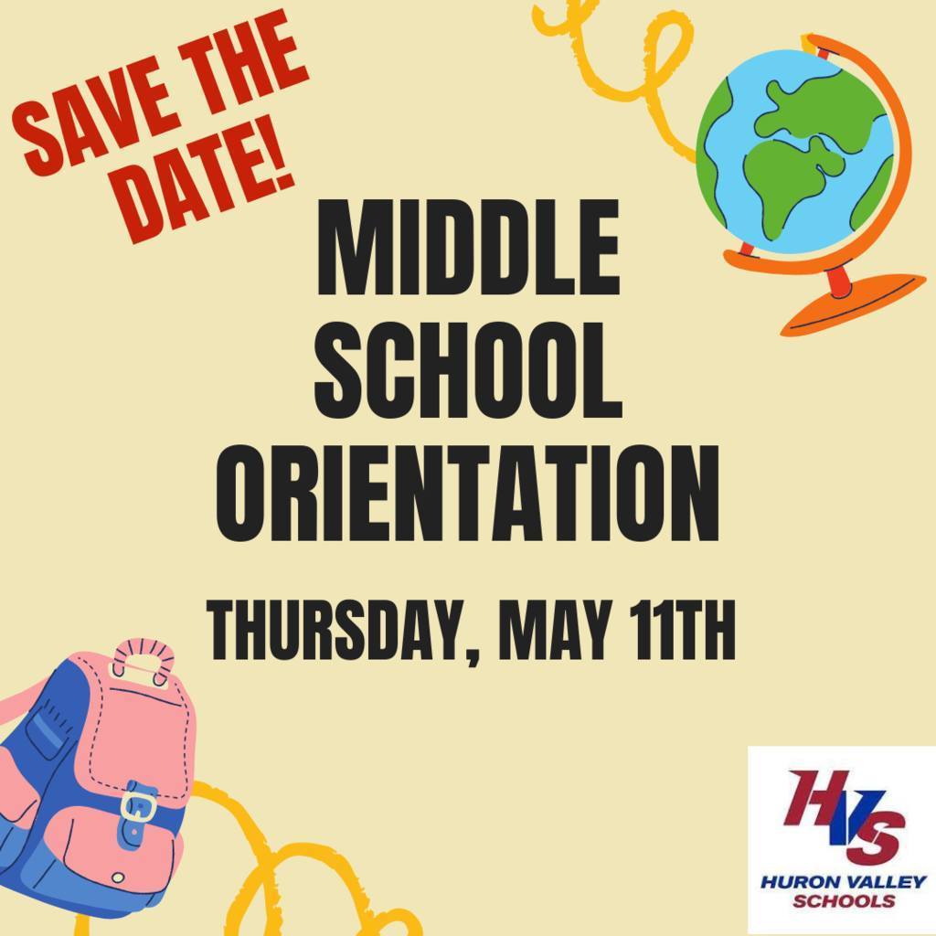 Save the date middle school orientation Thursday may 11