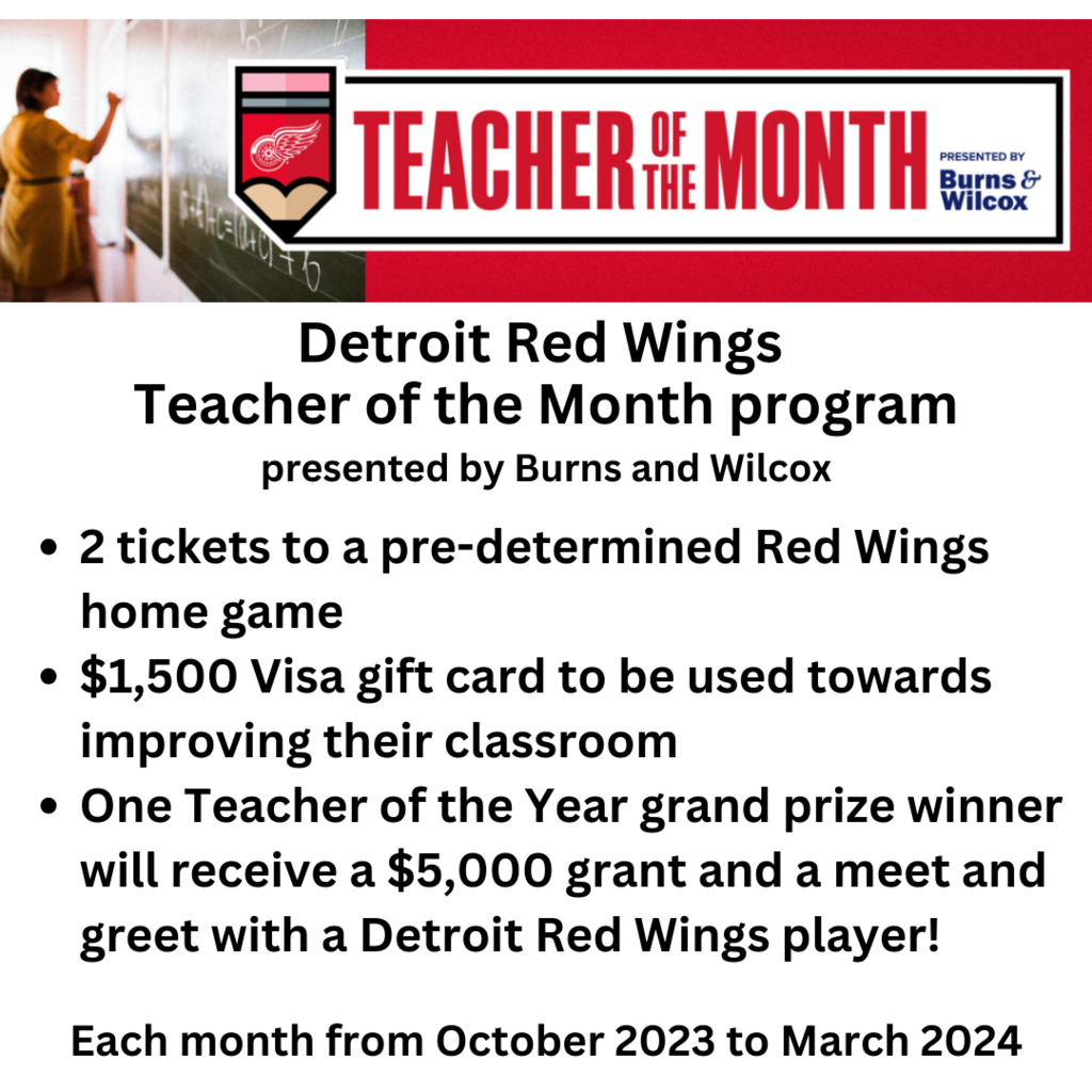 detroit red wings teacher of the month